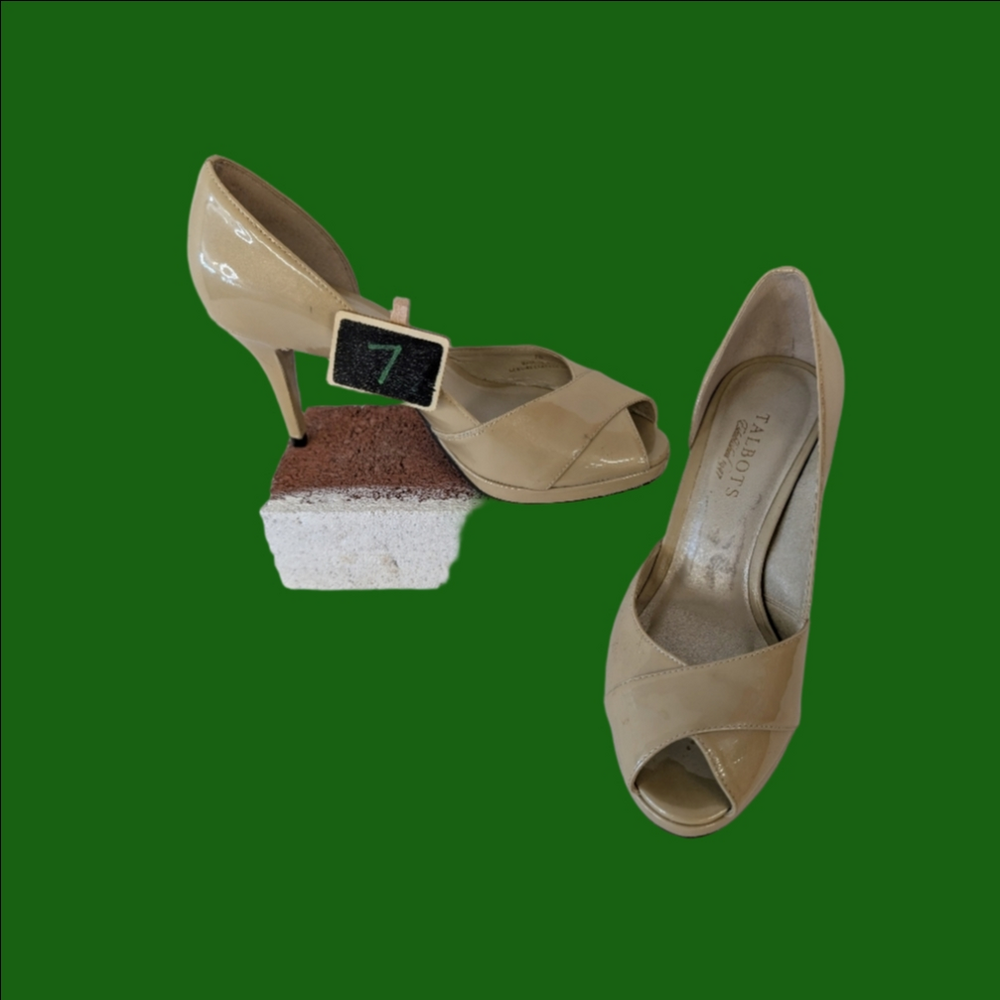Talbots Shoes Cream Peep Toe Slight Platefom 5 Inches Heels 7W
